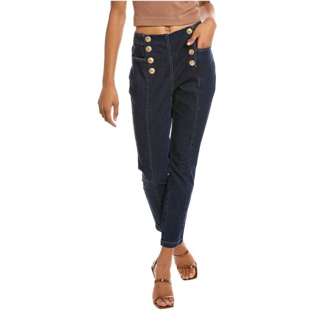 J.McLaughlin Hastings Jean Women 12 Blue Sailor Gold Button High Rise Slim